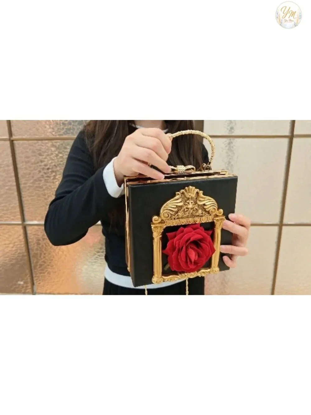 Faux Leather Gothic Clutch Purse with Chain Strap Novelty Handbag